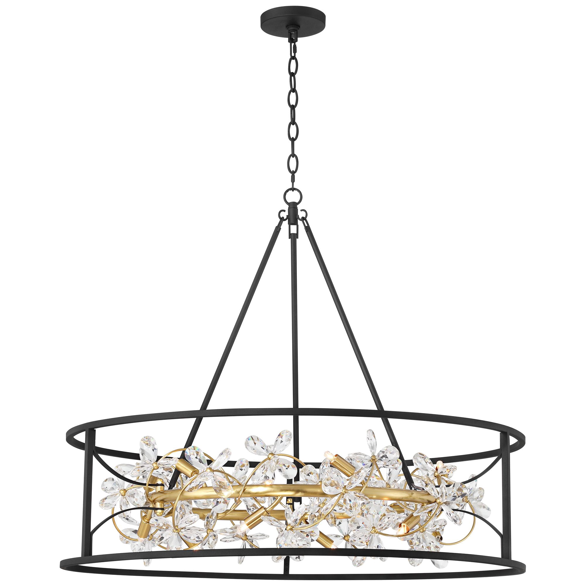 Possini Euro Design Carrine 35" Modern Pendant Chandelier Ceiling Light Fixture Dining Room Over Table Ring 12-Light LED Black Gold Finish
