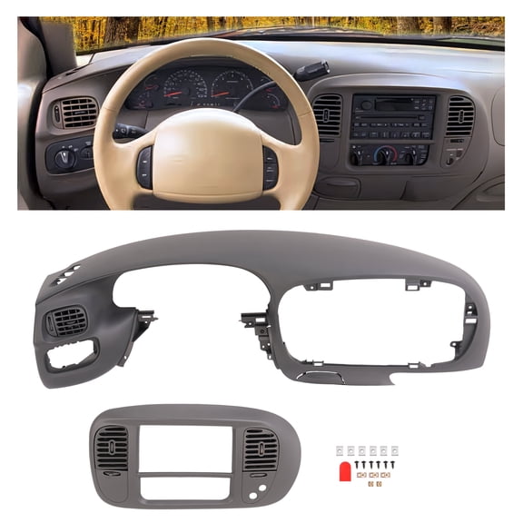KOJEM Dash Pad Bezel & Center Dash Radio Bezel Compatible with 1997-2003 Ford F150 Expedition Painted w/Air Vent ABS Plastic Gray