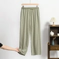 thumbnail image 2 of Wuxian Women'S Casual Pants Striped High Waist Wide Leg Trousers Pants Comfortable Elastic Waistband Home Wear Flowy Straight Leg Breathable Summer Bottoms Loungewear Palazzo Pants,Green,XXXXL, 2 of 3
