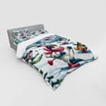 thumbnail image 2 of Ambesonne Cat Bedding Set 4 Pcs, Snowy Cartoon Skiing Kitties, Queen, Pale Blue Raspberry White, 2 of 2