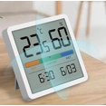 thumbnail image 1 of Termómetro digital de escritorio con monitor de temperatura y humedad, termómetro de habitación con indicador de humedad preciso con reloj (blanco), 70*70 mm, 1 of 4