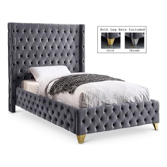 Meridian Furniture Savan Gray Velvet Twin Bed