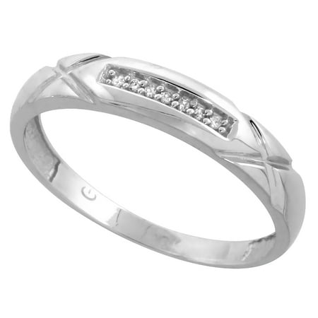 Cut Diamond Ring Band - 10k White Gold Mens Diamond Wedding Band Ring 0.04 cttw Brilliant Cut, 3/16 inch 4mm wide