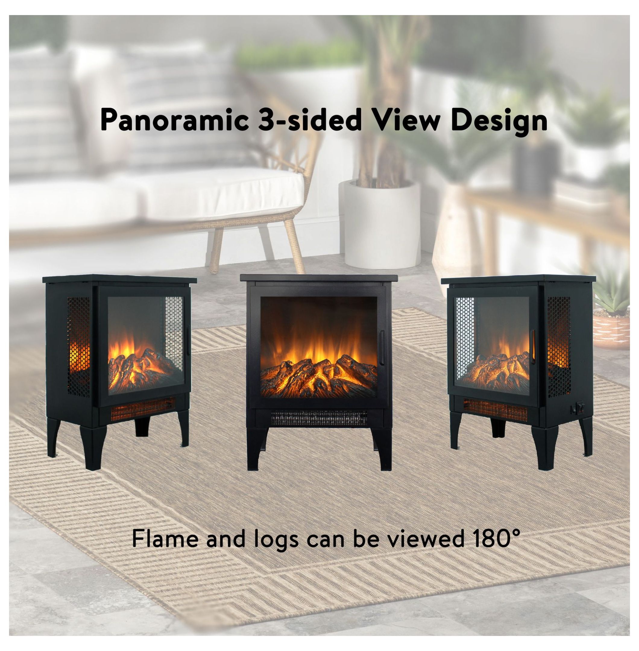 Electric Fireplace Stove, 17 Inch Freestanding Heater with 3D Flame Effect, 1400W/700W, 400 Sq Ft Heating, CSA/UL Certified, for Home & Living Room