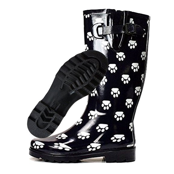Cute Rain Boots for Women Black Paw Fashion Rain Shoes Winter Outdoor Non-Slip Snow Boots