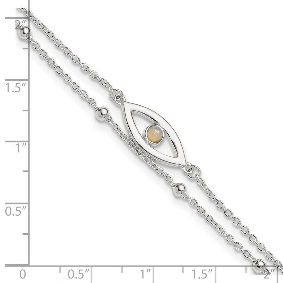 8.2mm 925 Sterling Silver Polished Simulated Opal Eye and Bead Plus 1in Extension Anklet 9 Inch Anklet for Women
