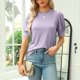 thumbnail image 2 of Top de mujer de manga corta abombada con cuello redondo ahuecado Color puro camisa informal para mujer para el trabajo diario de verano púrpura XXL, 2 of 4