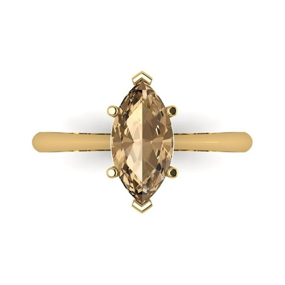 1.5 ctw Solitaire Anniversary Ring for Women | Marquise Cut Simulated Champagne Diamond | Hyperallergenic Solid 14K Yellow Gold