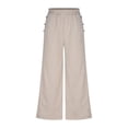 thumbnail image 2 of Plebaso Cotton Linen Pants for Women Solid Color High Waist Wide Leg Flowy Trousers Ladies Casual Loose Pants, 2 of 6