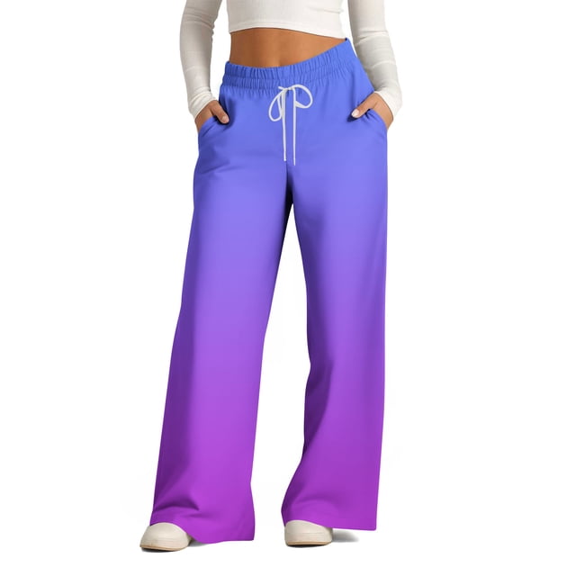 Pants for Women, Womens Fashionable Striped Printed Drawstring Wide Leg Pants