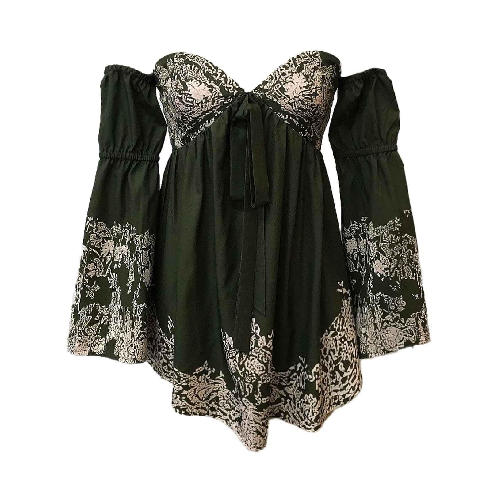 Oplxuo Women's Dress Summer Floral Long Sleeve Off Shoulder Casual Mini Dresses