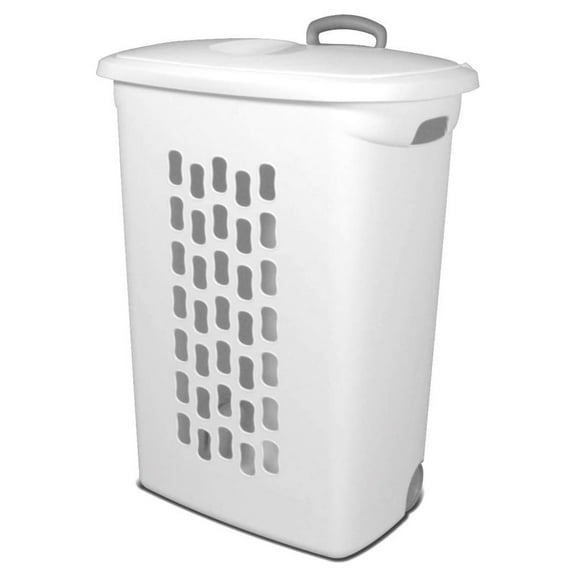 Ultra Wheeled Laundry Hamper with Lid, Handle and Wheels for Easy Rolling of Clothes to and from The Laundry Room, Plastic, White, 1-Pack
