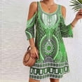 thumbnail image 4 of Vestido Alto Bajo para las Mujeres de Hombro Frío Cuello Redondo Impresión Bohemia Media Manga Mini Patinador Ropa de Playa de Verano Casual, 4 of 5