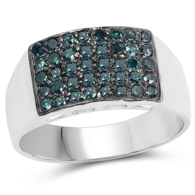 0.48 Carat Genuine Blue Diamond .925 Sterling Silver Ring QJ Model