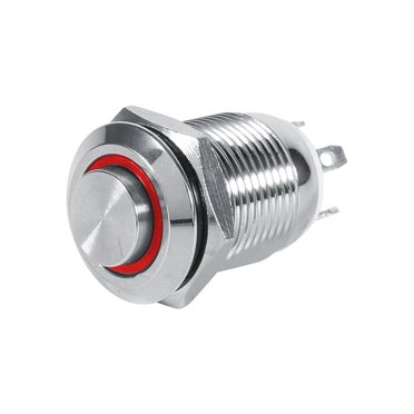 12mm Waterproof Push Button Switch - Momentary LED Metal Switch, 4 Pin 1NO High Flush | Blue LED Light For Automotive, DIY