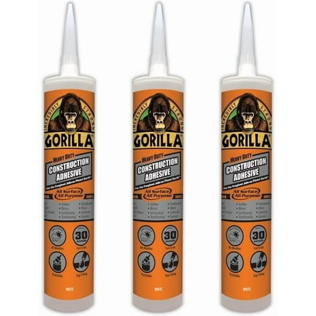 Gorilla Glue Heavy Duty Construction Adhesive - Durable - 3 Pack, 9 Ounce, White