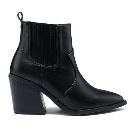 

Mysoft Women s Pointed Toe Ankle Boots Black Chunky Heel Chelsea Booties 11M