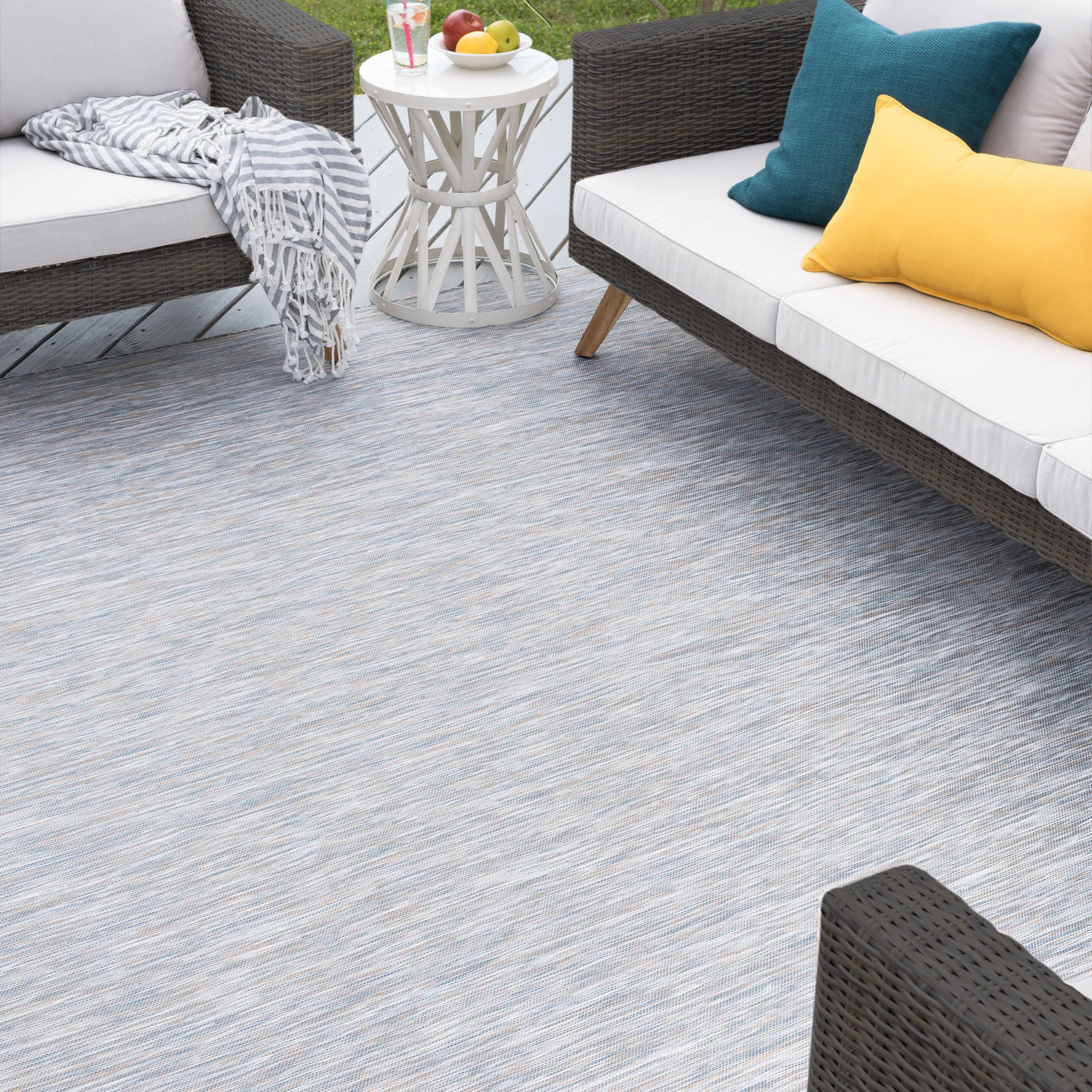 9x12 Water Resistant, Large Indoor Outdoor Rugs for Patios, Front Door Entry, Entryway, Deck, Porch, Balcony | Outside Area Rug for Patio | Blue, Stripe | Size: 8'9'' x 12'3''
