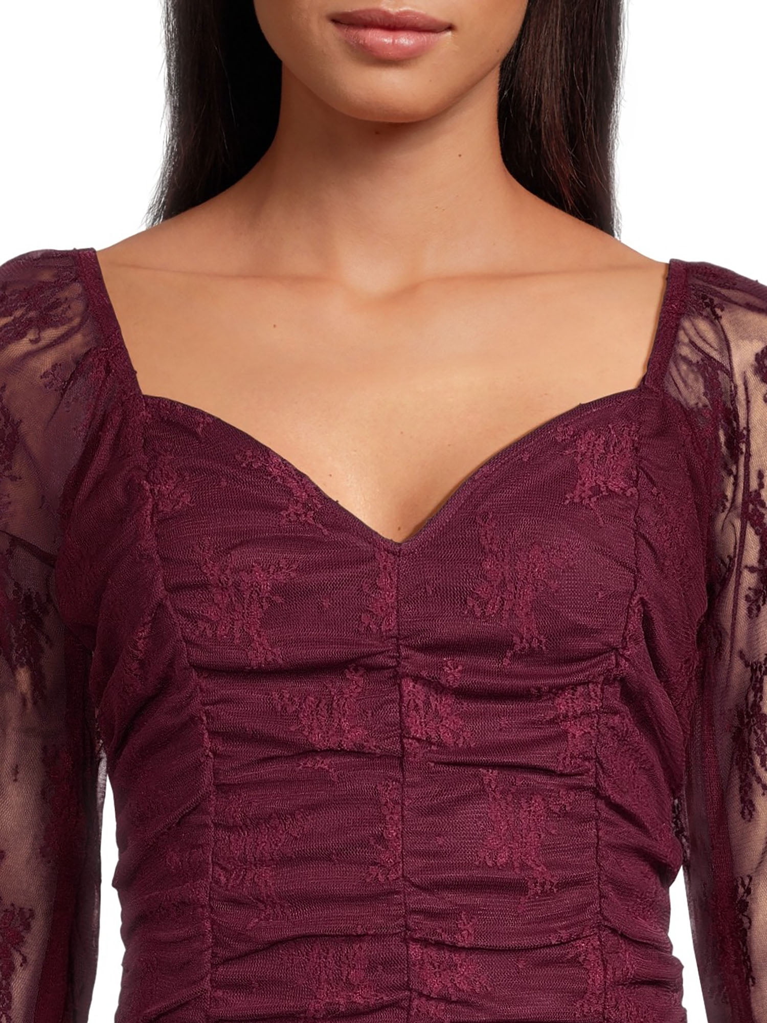 Self Esteem Juniors Shirred Bodice Crop Top with Blouson Sleeves