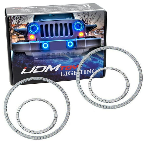 7-Color RGB LED Angel Eye Halo Rings Accent Lighting Retrofit w/Reomte For Jeep 2007-2017 Wrangler JK