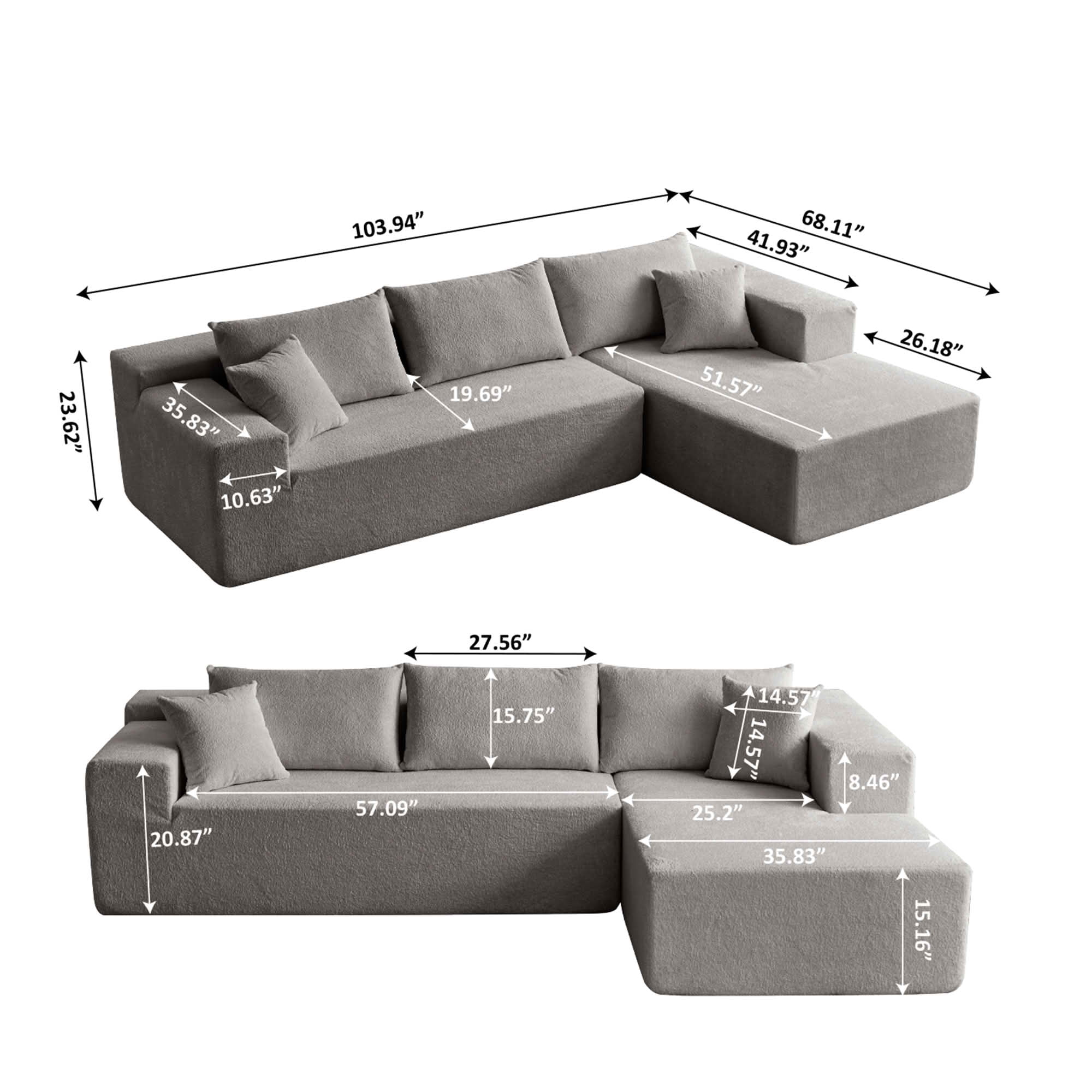 MAYEERTY 104" Cloud Sectional Couch with L-Shape Chaise, Modern Modular Sofa with Deep Seat, Upholstered Couches with Back Cushion for Living Room Bedroom, No Assembly Required