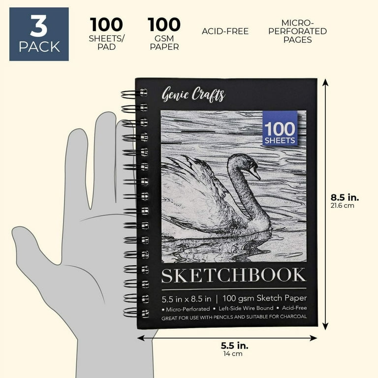  Sketch Book 5.5x8.5 Inch, Small Sketchbook, Pack of 2 Art Sketch  Pad, 100 Sheets 68LB/100GSM Spiral-Bound Sketchpad with Acid-Free Drawing  Paper and Hardcover for Pencils Charcoal Dry Media. : Arts, Crafts
