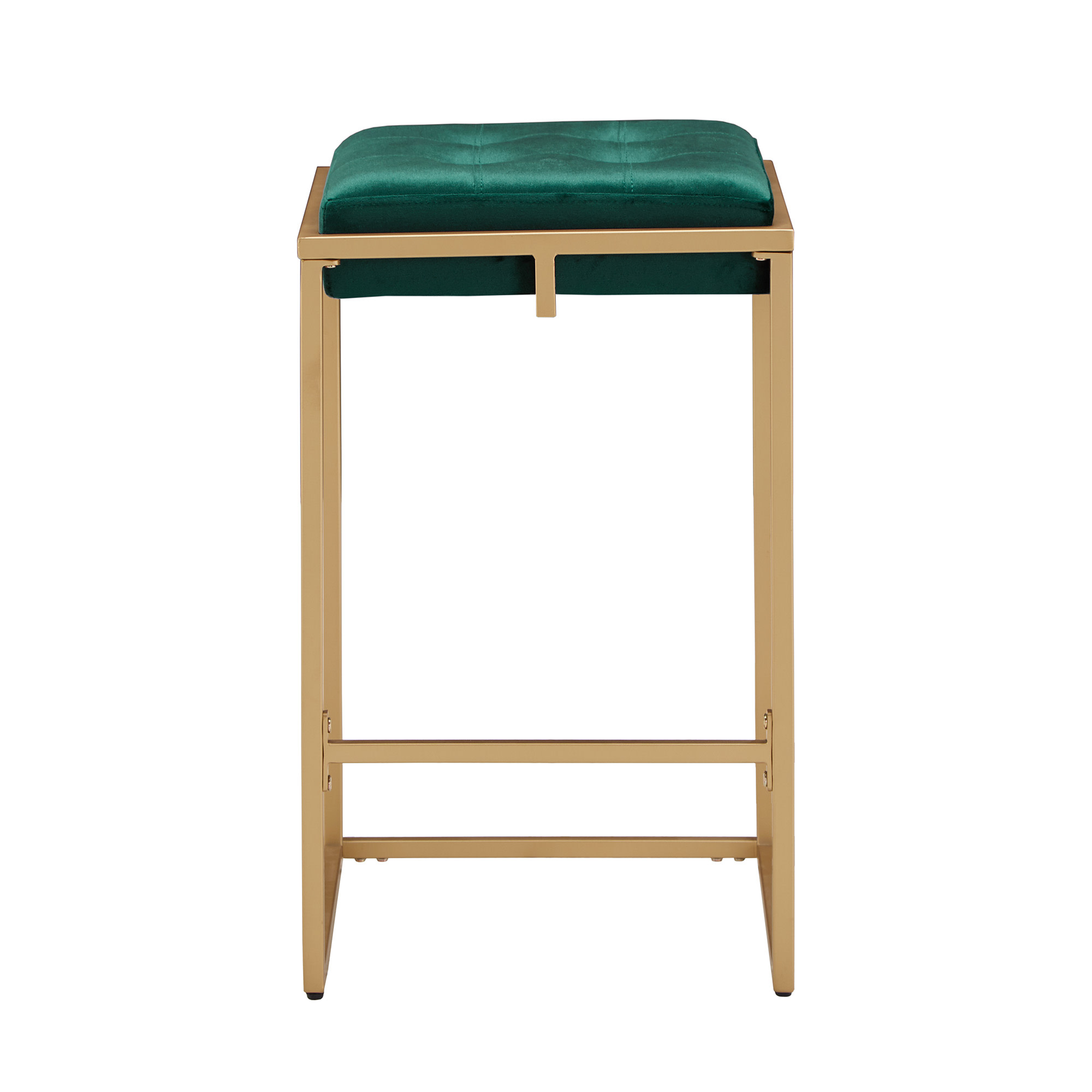 Weston Home Oddie Gold Finish Velvet Button Tufted Counter Stools, Dark Green (Set of 2)