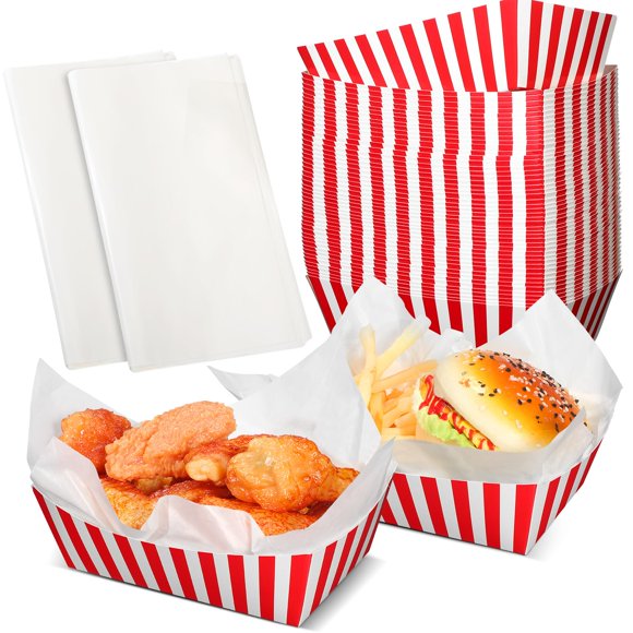 Papel para fiestas de carnaval Rtteri Food Trays, 100 unidades, con forro rojo