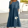 thumbnail image 2 of Jinhomg Womens Cute Summer Dresses Elegant Floral Print Maxi Dress Lightweight Comfy Cotton Linen T-Shirt Dress Casual Vacation Beach Dresses Winter Saving Navy L, 2 of 6