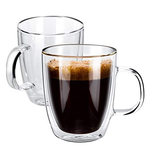 12 oz /350 ml Latte Set of 2 Coffee Glasses Cups for Cappuccino Glass Coffee Mug with Handle Double Wall Glass Coffee Cups Espresso Americano. 