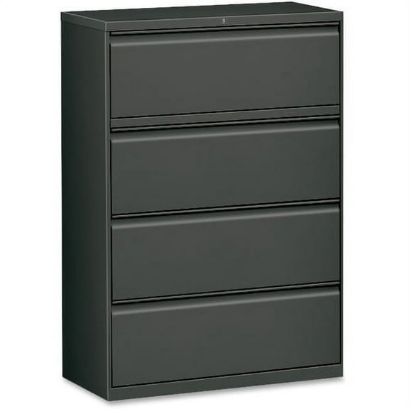 Lorell Lateral File - 4-Drawer 36" x 18.6" x 52.5" - 4 x Drawers- Legal, Letter, A4 - Lateral - Rust Proof, Leveling Glide, Interlocking - Charcoal - Baked Enamel - Steel - Recycled