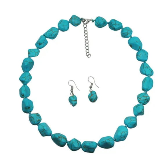 QQTDFG Silver Turquoise Women Bridal Wedding Necklace Earrings Party Jewelry Set-#1