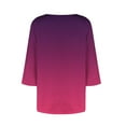 thumbnail image 3 of 3/4 Length Sleeve Womens Tops Summer Square Neck Shirts Henley Blouses Gradient Colors Loose Soft Dressy Clothes, 3 of 4