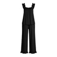thumbnail image 7 of Elvqul Loose Fit Sleeveless Square Neck Knit Fabric Long Pants Ruffled Hem Side Pockets Pajama Set Sleepwear Loungewear Ruffled Hem Pjs Flutter Strap Pjs Ruffle Detail Pajamas, 7 of 7