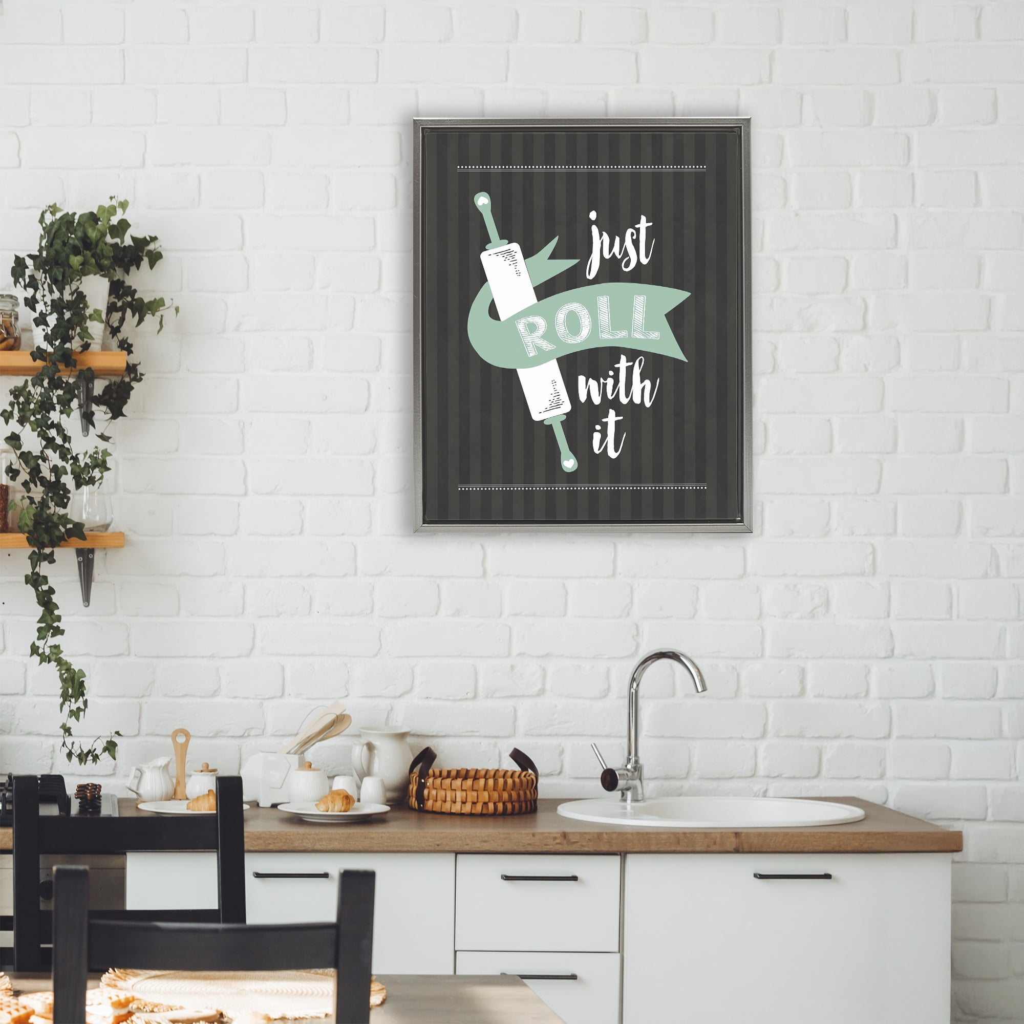 Roll With It Black & Green Gray Framed Floater Canvas Wall Art, design by Lettered and Lined
