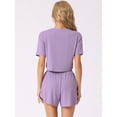 thumbnail image 4 of DARING DIVA Women's Rib Knit Short Sleeve Side Slits Pajama Sets M Purple, 4 of 6