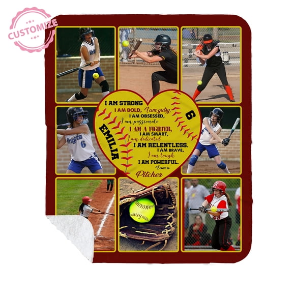 Lazaofficial Personalized Blankets With Pictures, Softball Blanket, Photo Blanket, Custom Name Blanket, Softball Gifts For Girls, Gifts For Softball Players, Gifts For Softball Lovers