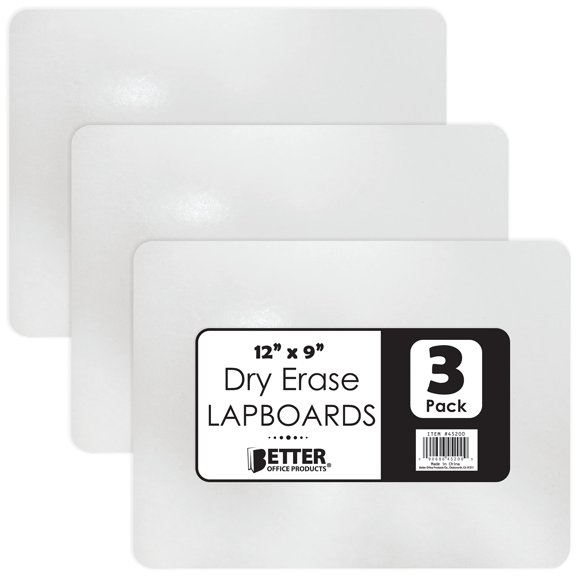 Premium Dry Erase Boards, 9" x 12", Double Sided Lapboards, Small White Board Pack, Classroom Lapboards for Students, by Better Office Products (3 Pack)