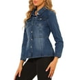 thumbnail image 4 of Allegra K Women's Button Down Long Sleeves Contrast Stitch Washed Denim Jacket, 4 of 6