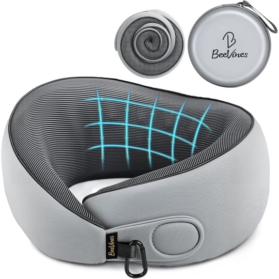 BeeVines Travel Pillow with Carry Case, Memory Foam Neck Pillows for Flight | 360° Wrap Around Support for Sleeping, Breathable & Washable Cover, for Long Flights, Car & Train Traveling