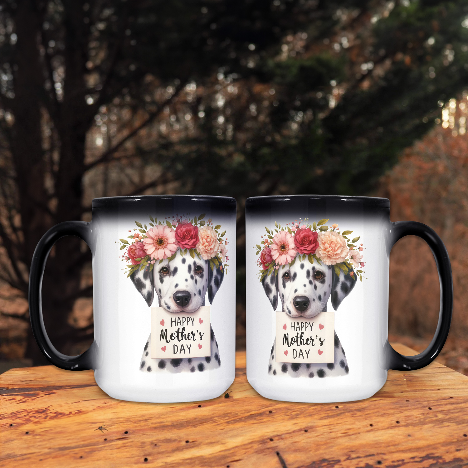 Happy Mother's Day Dalmatian with Flower Crown and Greeting Card Heat Color Changing Mug Dog Lover Magic Coffee Mug - 13004