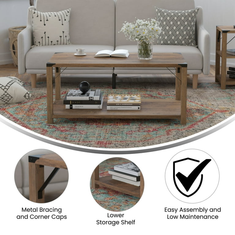 Rustic oak coffee table with storage deals
