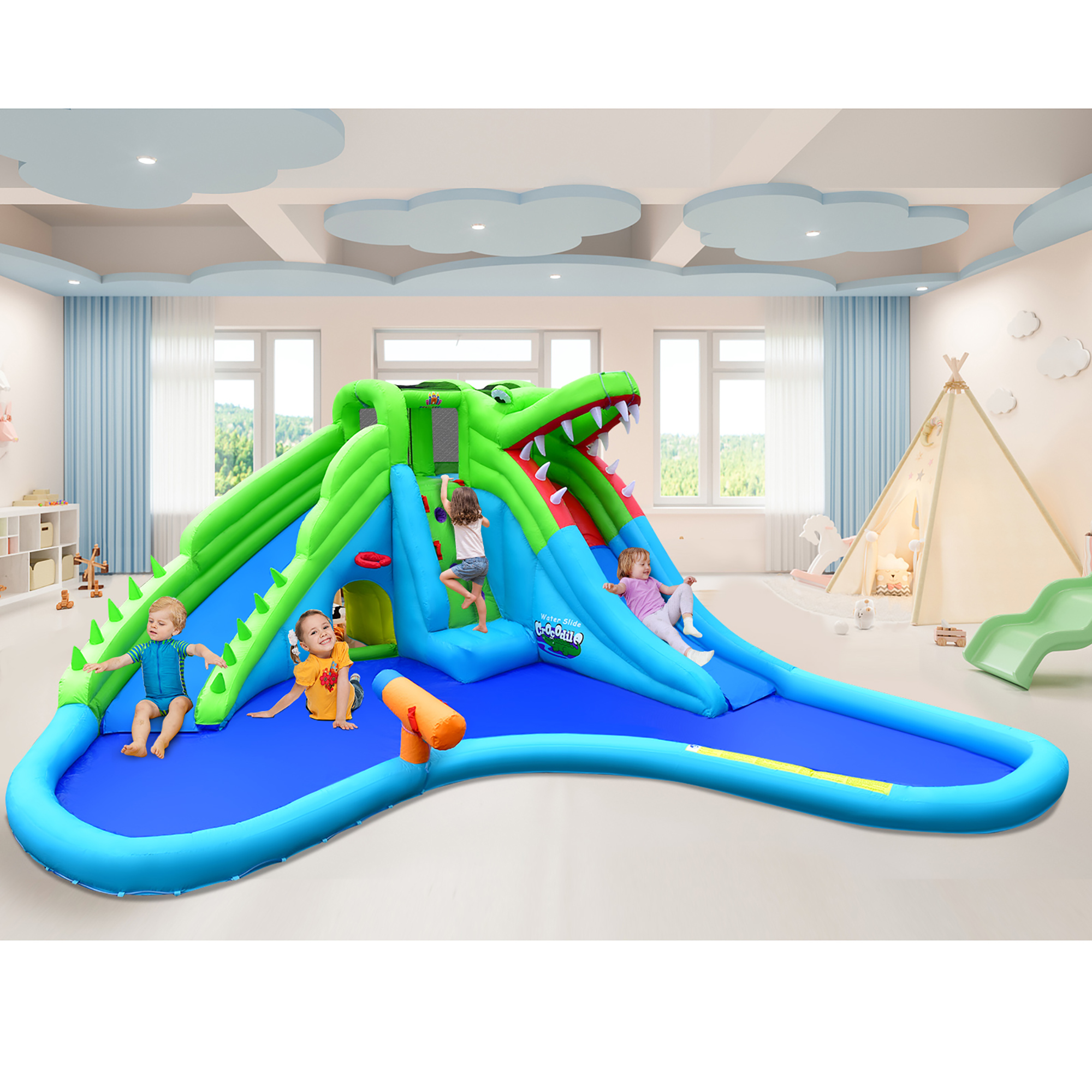 Costway Inflatable Water Slide Upgraded Kids Splash Pool Bounce Castle with 780W Blower for Toddler, Bouncy Water Park