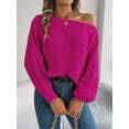 thumbnail image 7 of Womens Casual Off Shoulder Sweater Loose Batwing Long Sleeve Pullover Sweater Crochet Hollow Knit Jumper Tops, 7 of 7