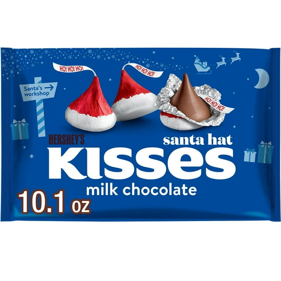 Hershey's Kisses Milk Chocolate Santa Hat Christmas Holiday Candy, Bag 10.1 oz