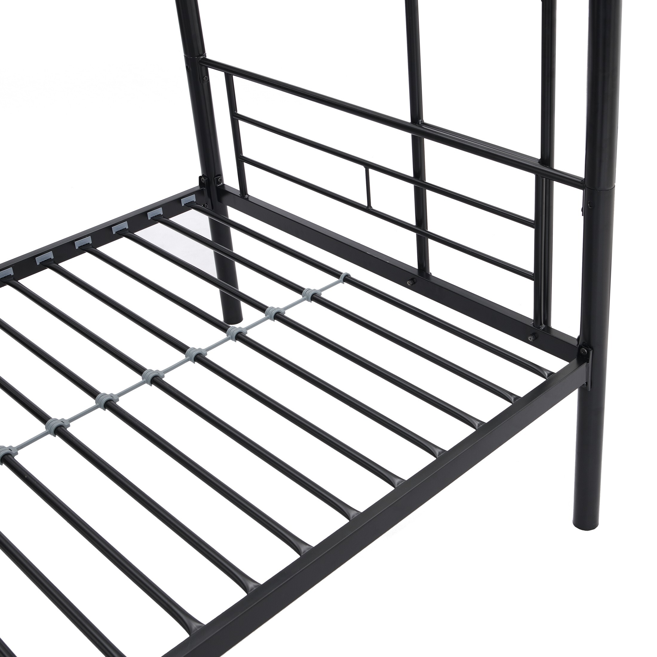 DEALTOPS Metal Bunk Bed Twin Over Twin, Durable Bunk Bed with Ladder and Full-Length Guardrail, Black