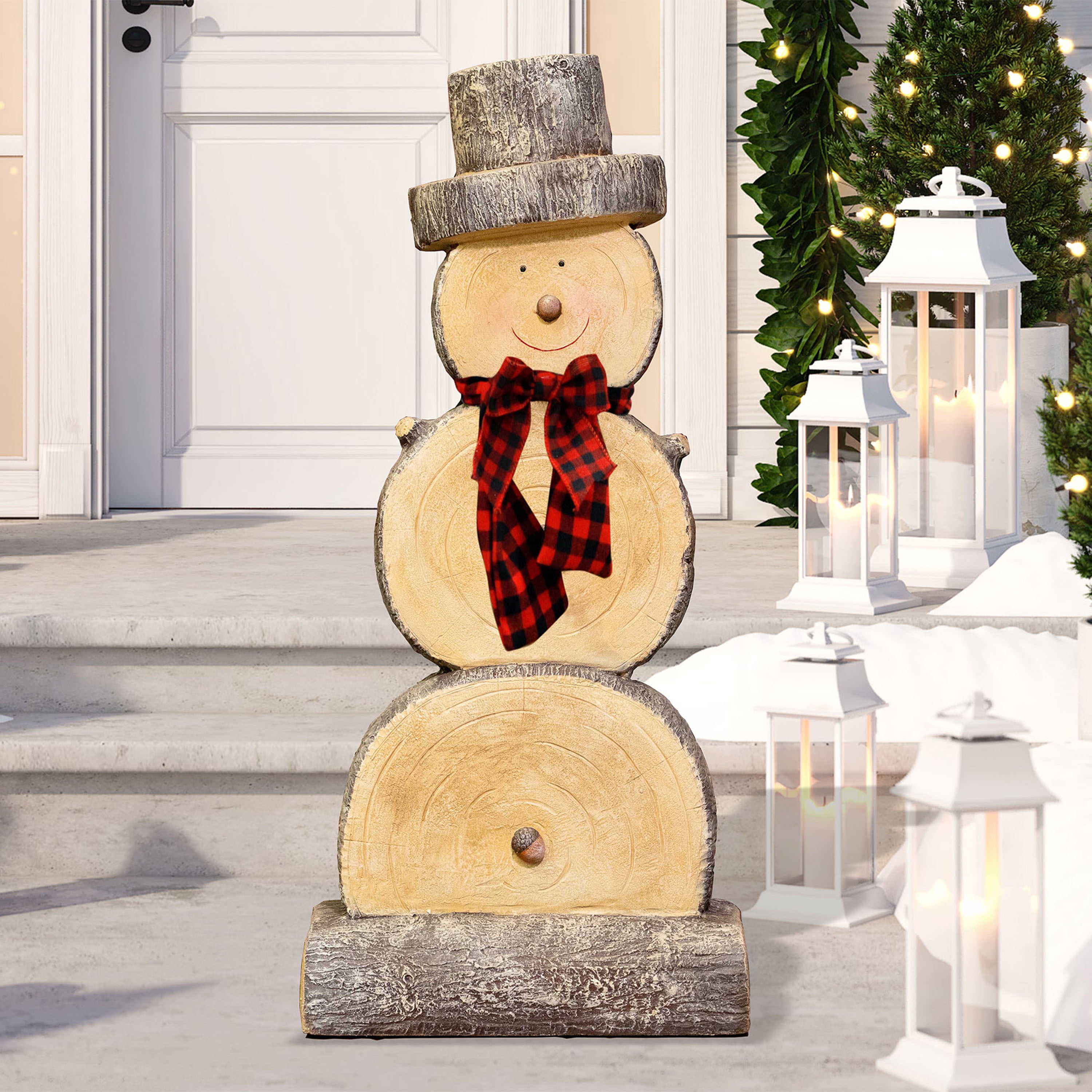 Alpine Corporation Wooden Christmas Snowman Statue Holiday Decoration