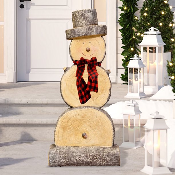Alpine Corporation Wooden Christmas Snowman Statue Holiday Decoration