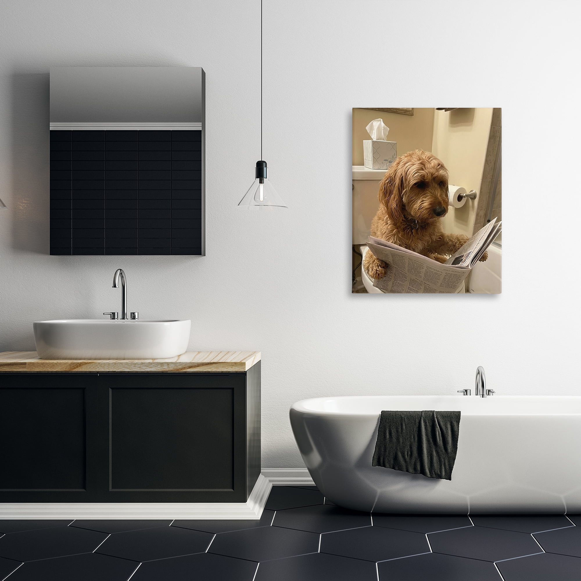 Stupell Industries Dog & Paper on Toilet Canvas Wall Art, design by Abigail Walker