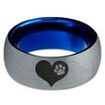 thumbnail image 2 of Tungsten Paw Print Heart Shaped Band Ring 8mm Men Women Comfort Fit Blue Dome Brushed Gray Polished, 2 of 4